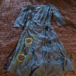 blue peacock wrap dress size small